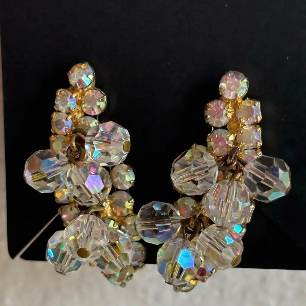 B29 Vintage Juliana Cha Cha‎ Earrings Women AB Crystal Wedding Statement - Picture 11 of 12